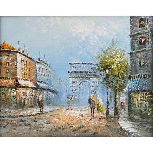 1198 - Burnett, two Parisian street scenes - oil on canvas, each framed, the largest 60cm x 50cm excluding ... 