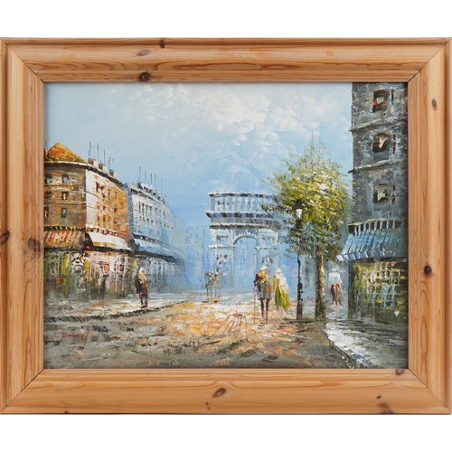 1198 - Burnett, two Parisian street scenes - oil on canvas, each framed, the largest 60cm x 50cm excluding ... 