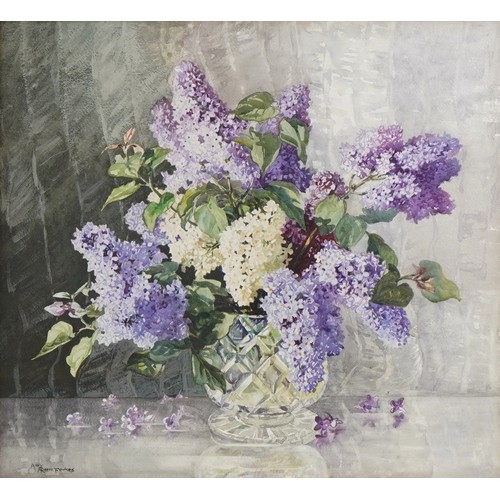 349A - Amy Reeve Fowkes, still life budlia in a vase - watercolour, gilt framed, 58cm x 53cm