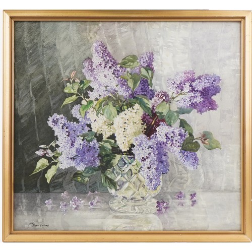 349A - Amy Reeve Fowkes, still life budlia in a vase - watercolour, gilt framed, 58cm x 53cm