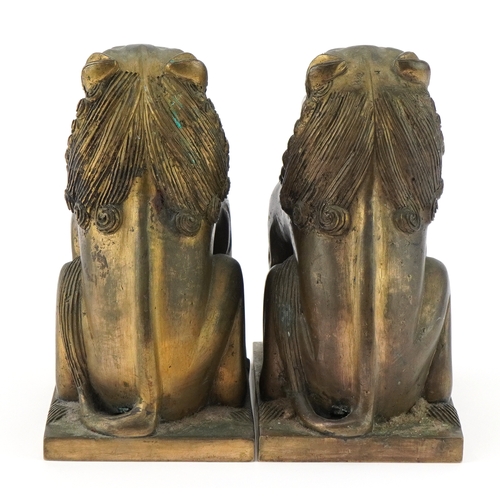 80 - Pair of heavy Oriental Buddhist bronze altar lions, each 18cm high