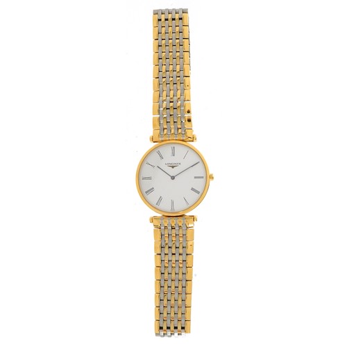 2060A - Longines, gentlemen's gold plated La Grand Classique de Longines quartz wristwatch with box and pape... 