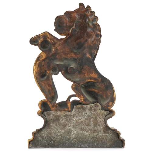 363 - Victorian brass lion doorstop, 32cm high