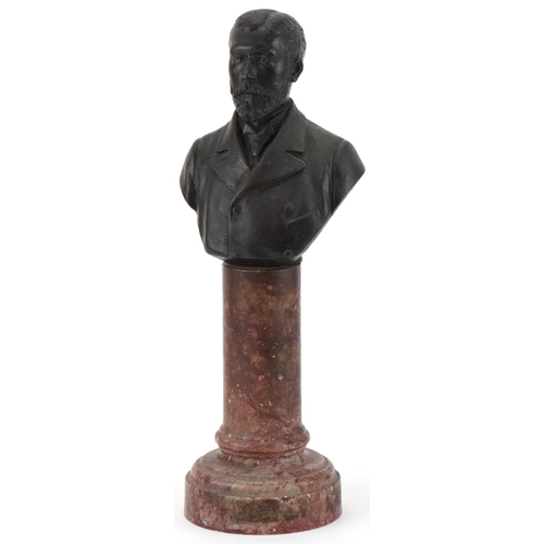 Will Tyler SC 1894 bronze bust of a gentleman zzz J mounted on a sienna marble base zzz J, 31cm high