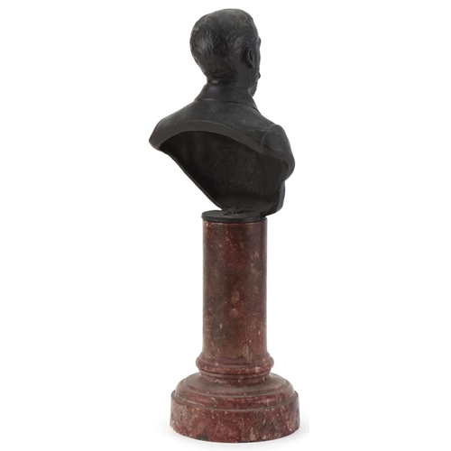 97 - Will Tyler SC, 1894 bronze bust of a gentleman mounted on a red sienna marble base, 31cm high