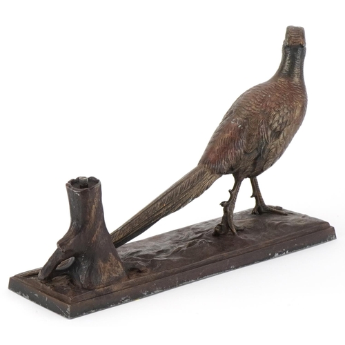 364 - Large cold painted spelter pheasant table lighter, 31cm in length