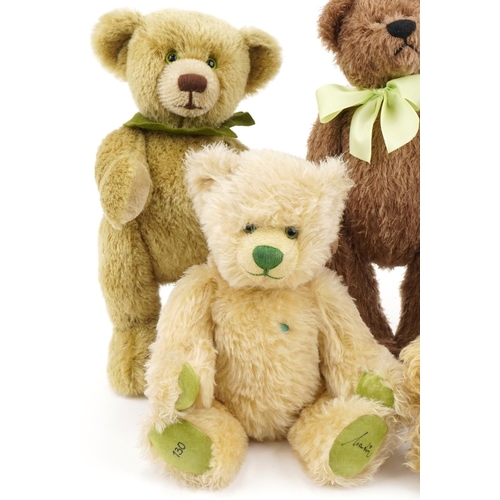 614 - Five Martin collectable teddy bears with jointed limbs, the largest 38cm high