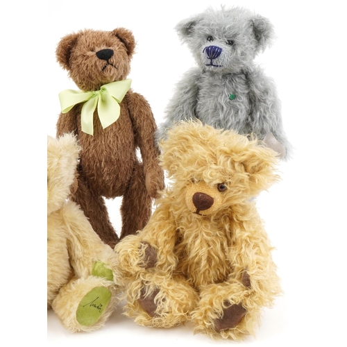 614 - Five Martin collectable teddy bears with jointed limbs, the largest 38cm high