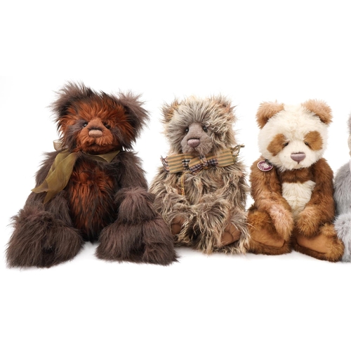 619 - Five large Charlie Bears collectable teddy bears with jointed limbs comprising Chestnut, Mark, Ross,... 