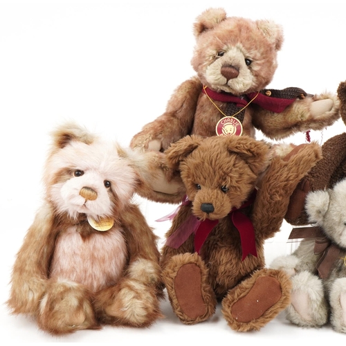 613 - Six Charlie Bears collectable teddy bears with jointed limbs comprising Kirsty, Bronte, Adam, Daniel... 