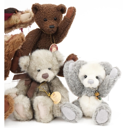 613 - Six Charlie Bears collectable teddy bears with jointed limbs comprising Kirsty, Bronte, Adam, Daniel... 