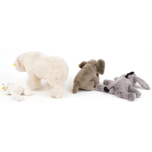 624 - Four Steiff teddy bears comprising Polar Bear 062780, Polar Bear 11051, Donkey 082382 and Elephant 0... 