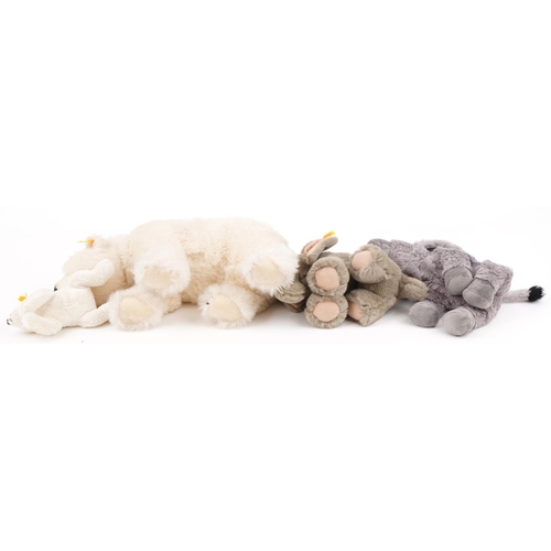 624 - Four Steiff teddy bears comprising Polar Bear 062780, Polar Bear 11051, Donkey 082382 and Elephant 0... 