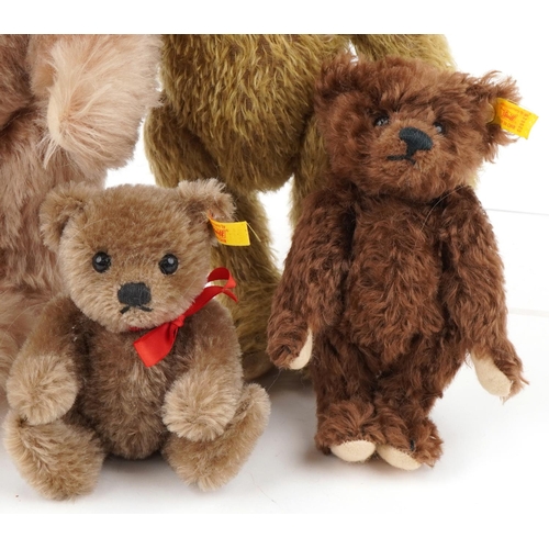 616 - Five Steiff teddy bears, some with articulated limbs comprising numbers 038143, 029619, 005138, 0301... 