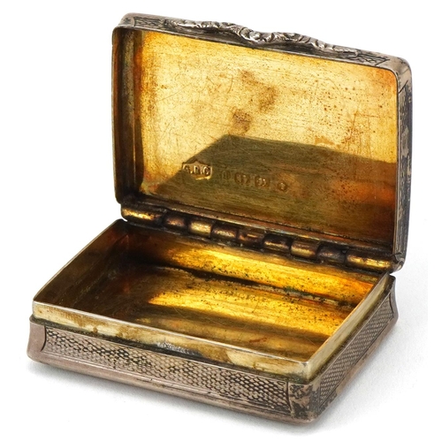 2451 - G R Collis & Co, Victorian silver snuff box, the hinged lid embossed with hunting dogs chasing a rab... 