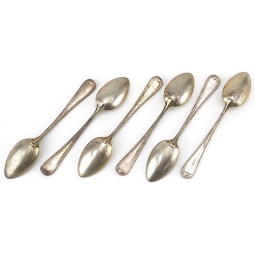 2444 - Set of six German silver teaspoons, each 11.5cm in length, total 82.2g