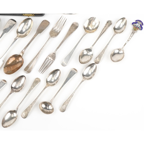 2453 - Victorian and later silver flatware including teaspoons, mustard spoons and forks, the largest 20cm ... 