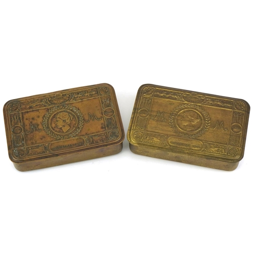 1513 - Two British military World War I Christmas 1914 brass Mary tins