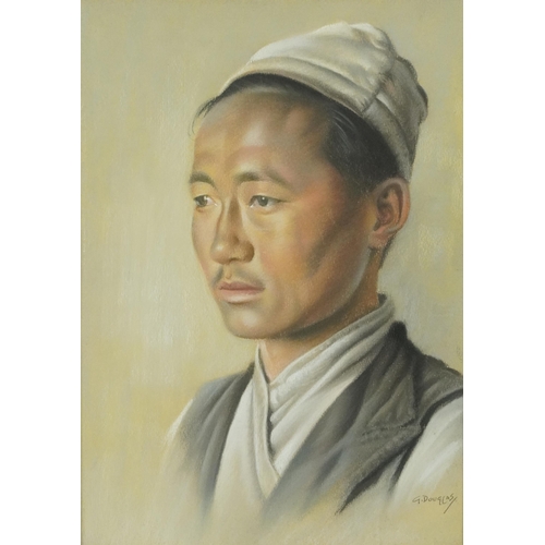 1300 - G Douglas - Portrait of a Japanese man, pastel on card, mounted, unframed, 35.5cm x 25.5cm excluding... 