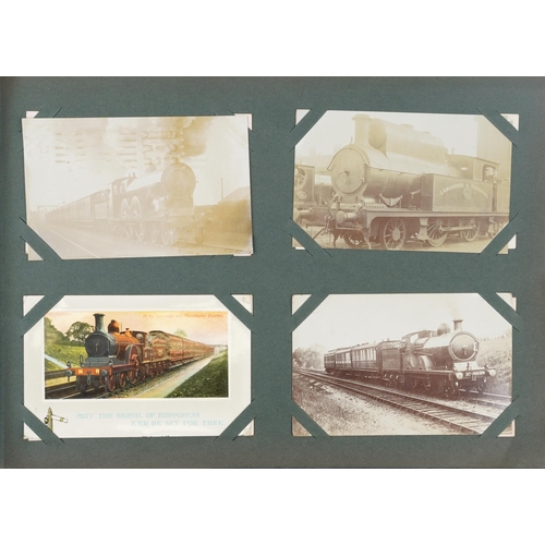 1316 - Railway postcards album with black and white photograph examples of trains including The Black Princ... 