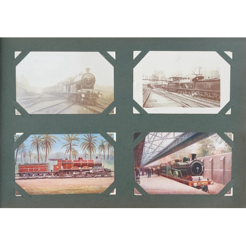 1316 - Railway postcards album with black and white photograph examples of trains including The Black Princ... 