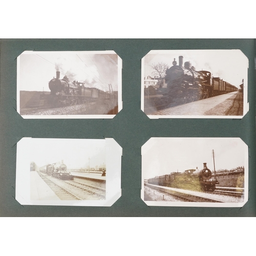 1316 - Railway postcards album with black and white photograph examples of trains including The Black Princ... 