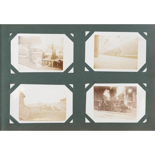 1316 - Railway postcards album with black and white photograph examples of trains including The Black Princ... 