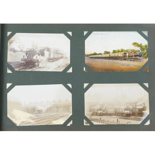 1316 - Railway postcards album with black and white photograph examples of trains including The Black Princ... 