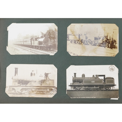 1316 - Railway postcards album with black and white photograph examples of trains including The Black Princ... 