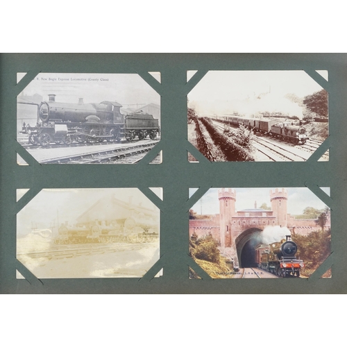 1316 - Railway postcards album with black and white photograph examples of trains including The Black Princ... 