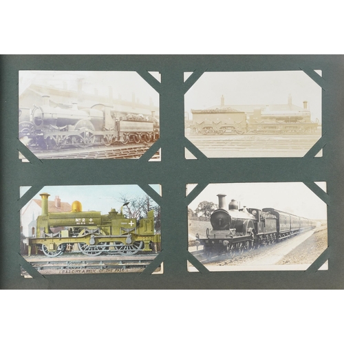 1316 - Railway postcards album with black and white photograph examples of trains including The Black Princ... 