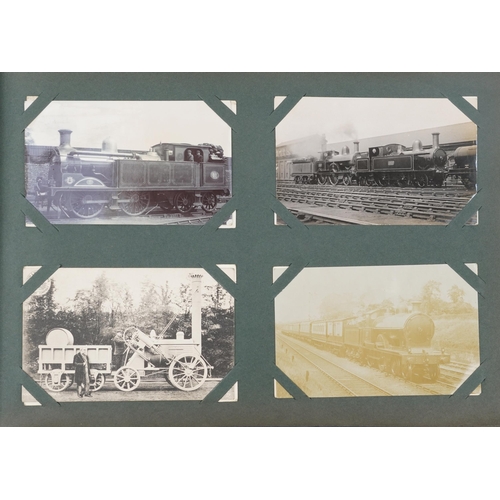 1316 - Railway postcards album with black and white photograph examples of trains including The Black Princ... 