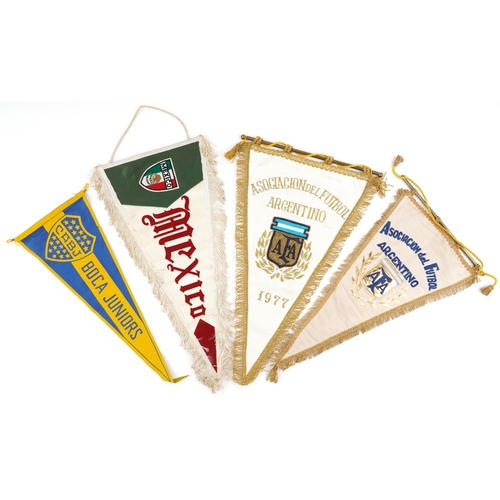 1430 - Two football interest Argentinian match pennants together with an Argentinian Boca Juniors match pen... 