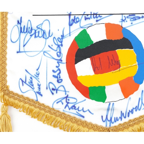 1426A - England European Football Championship Germany 1988 pennant with ink signatures including Bobby Robs... 