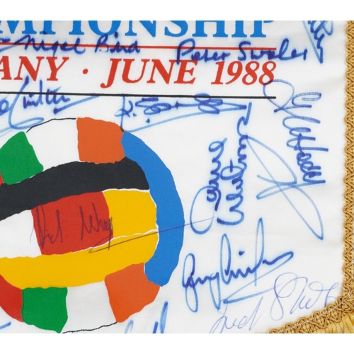 1426A - England European Football Championship Germany 1988 pennant with ink signatures including Bobby Robs... 