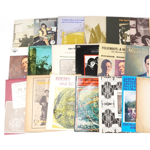 520 - Folk vinyl LP records including Sam Larner, Phoebe Smith, Alex Campbell, Woody Guthrie and Bald Eagl... 