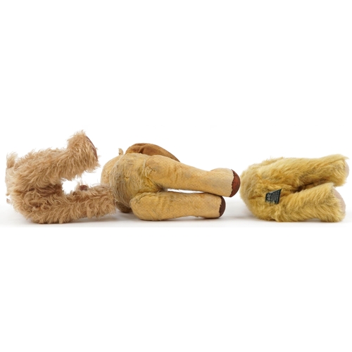 610 - Three vintage and later golden teddy bears with jointed limbs, the largest 38cm high