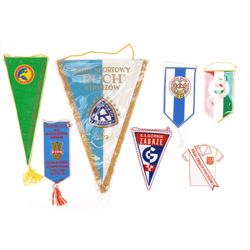 1433 - Seven Football interest Polish and Hungarian match pennants for 1973 including the XXI Under 21 UEFA... 