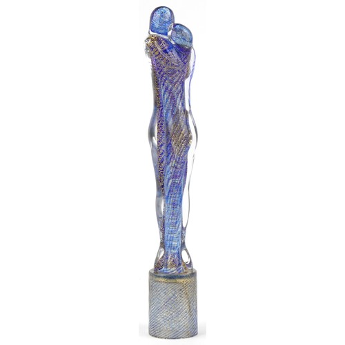 Giuliano Tosi for Murano -The Lovers, blue and clear glass sculpture with gold flecking, etched signature to back, 53cm high