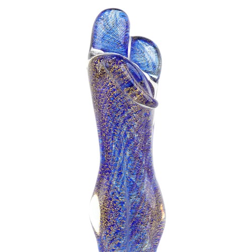 32 - Giuliano Tosi for Murano -The Lovers, blue and clear glass sculpture with gold flecking, etched sign... 