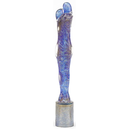 32 - Giuliano Tosi for Murano -The Lovers, blue and clear glass sculpture with gold flecking, etched sign... 