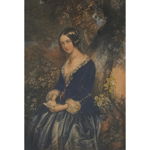 268 - Baxter - Victorian print of a young Queen Victoria, London published, mounted, framed and glazed, 37... 