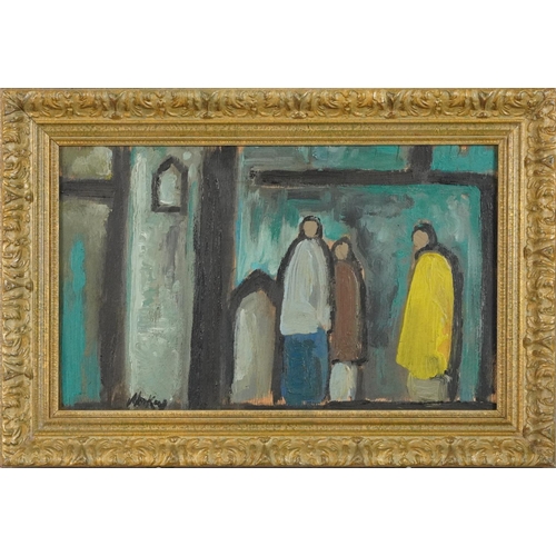 1151 - Manner of Markey Robinson - Going to church, oil on board in gilt frame, 39cm x 19cm