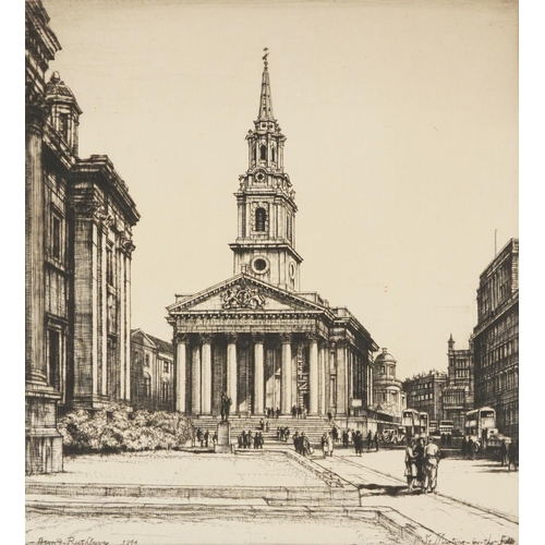 1301 - Henry Rushbury 1944 - St Martin-in-the-Fields, pencil signed etching, mounted, 33cm x 26cm