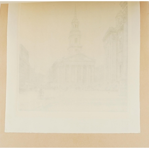 1301 - Henry Rushbury 1944 - St Martin-in-the-Fields, pencil signed etching, mounted, 33cm x 26cm