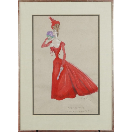 58 - Cecil Beaton - Mrs Erlynne, Lady Windermere's Fan, pencil and watercolour sketch, Wright Hepburn Gal... 