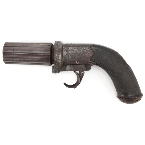 Early Victorian J R Cooper six shot pepperbox pistol, 20cm in length