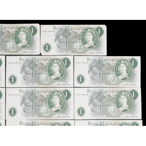 1292 - Twenty Bank of England one pound banknotes with consecutive numbers, Chief Cashier J S Fforde