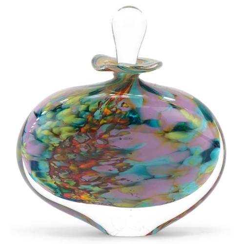 Peter Layton colourful glass scent bottle, signature to back, 14cm high