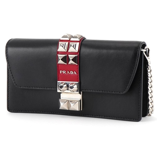 389 - Prada, ladies black and red leather Prada Elektra mini crossbody bag with box and authenticity cards... 